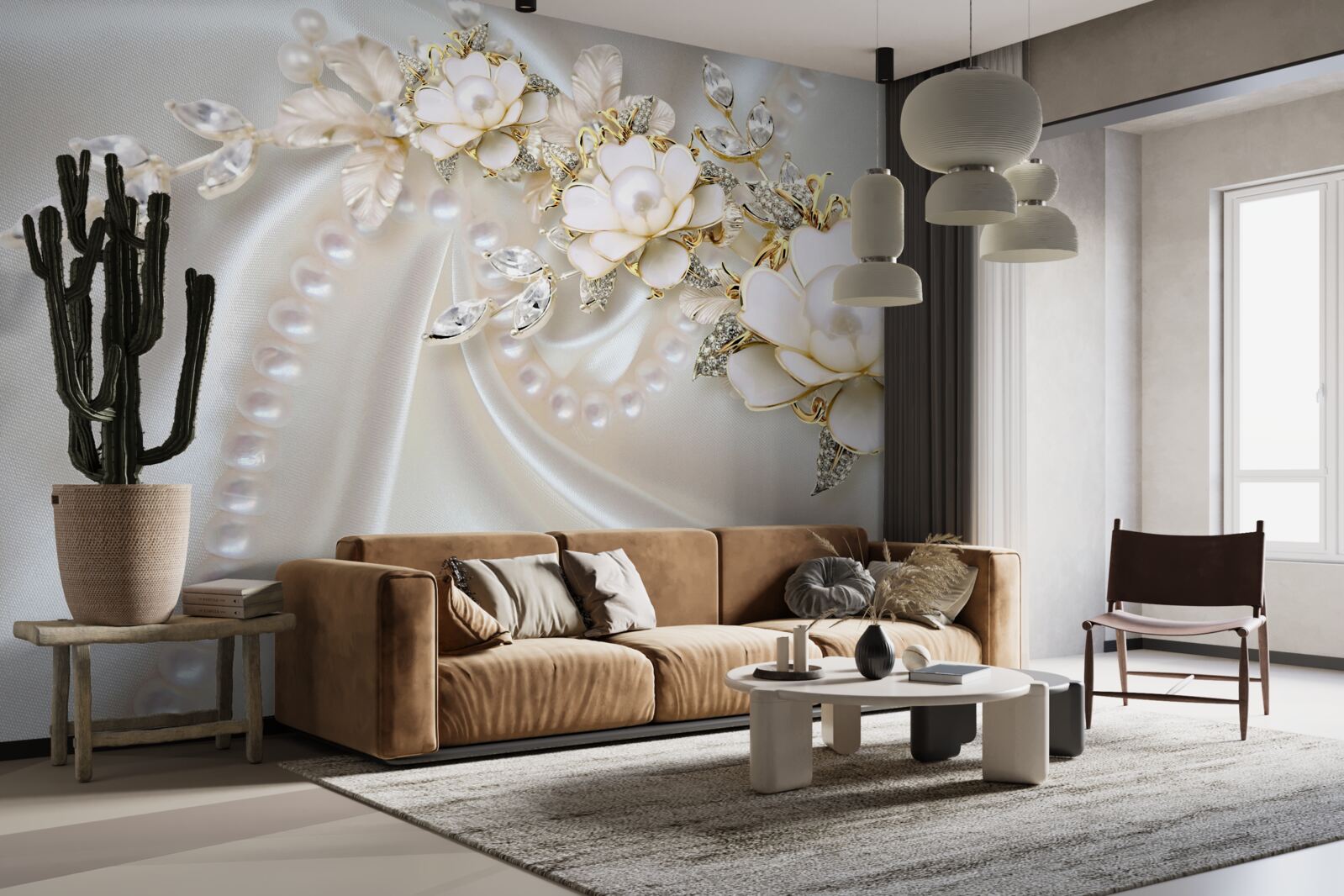 Papier peint les perles sur soie sont ornées de roses