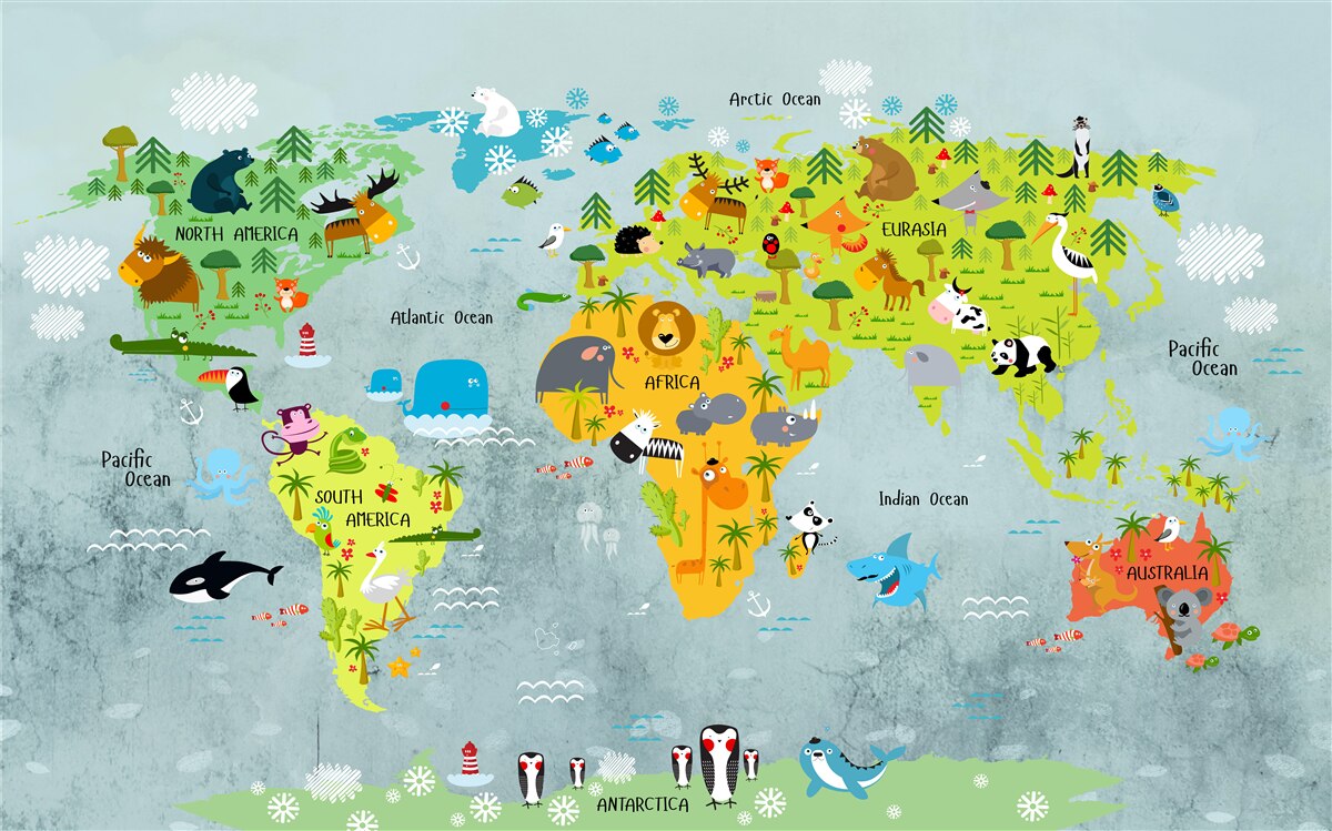 Papier peint carte du monde claire pour les enfants