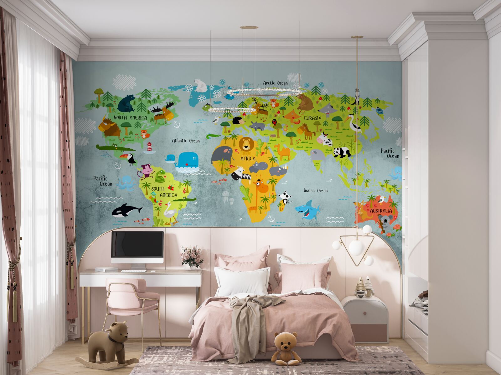 Papier peint carte du monde claire pour les enfants