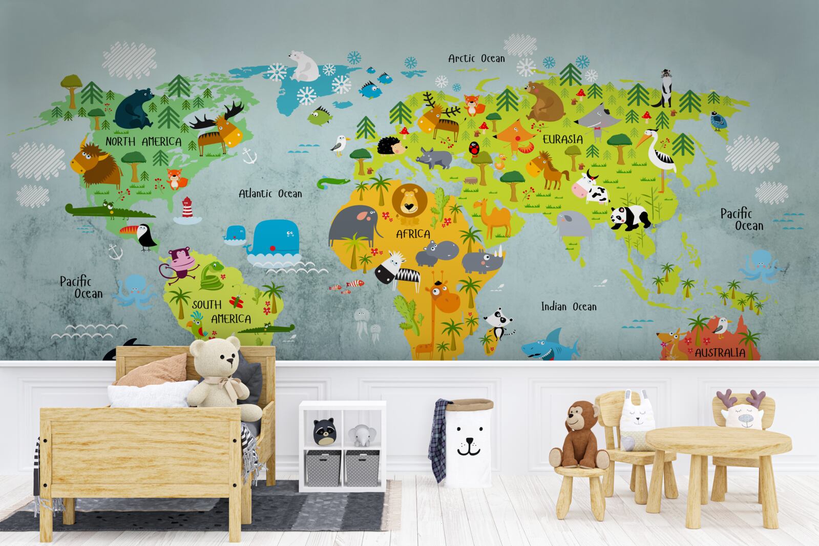 Papier peint carte du monde claire pour les enfants