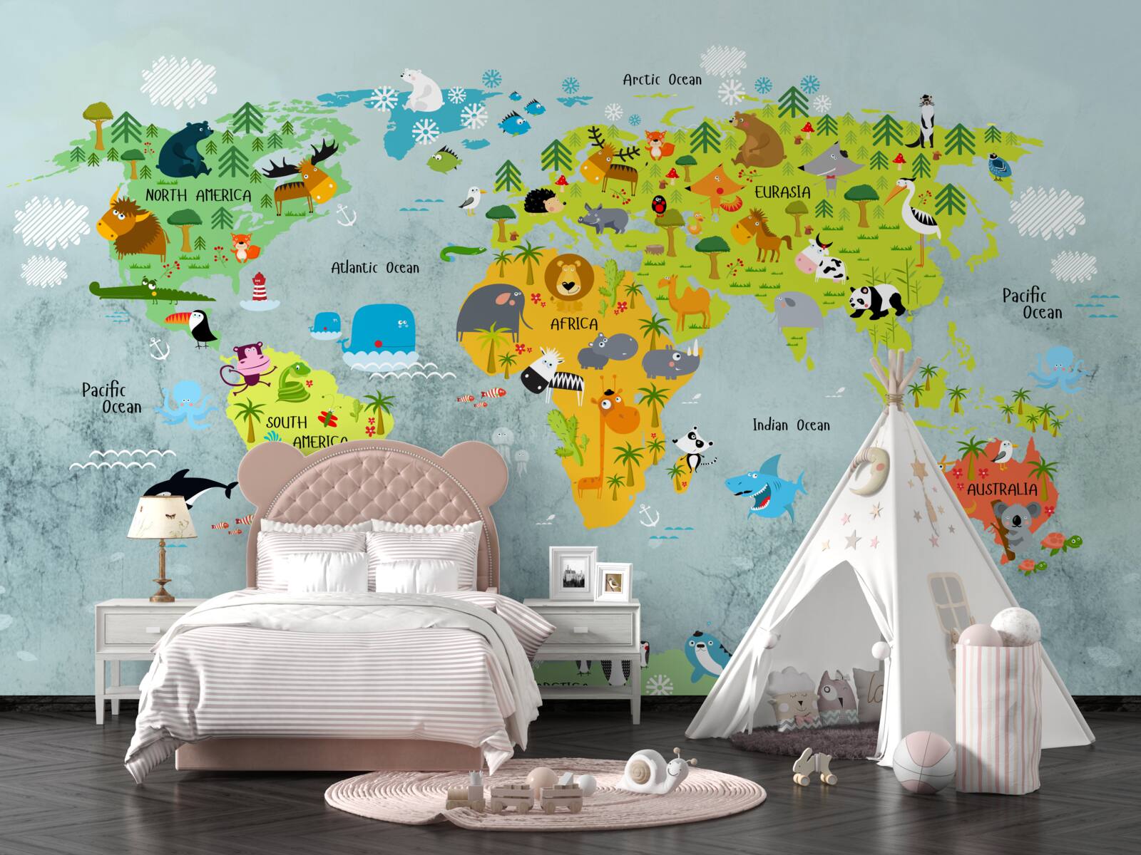 Papier peint carte du monde claire pour les enfants