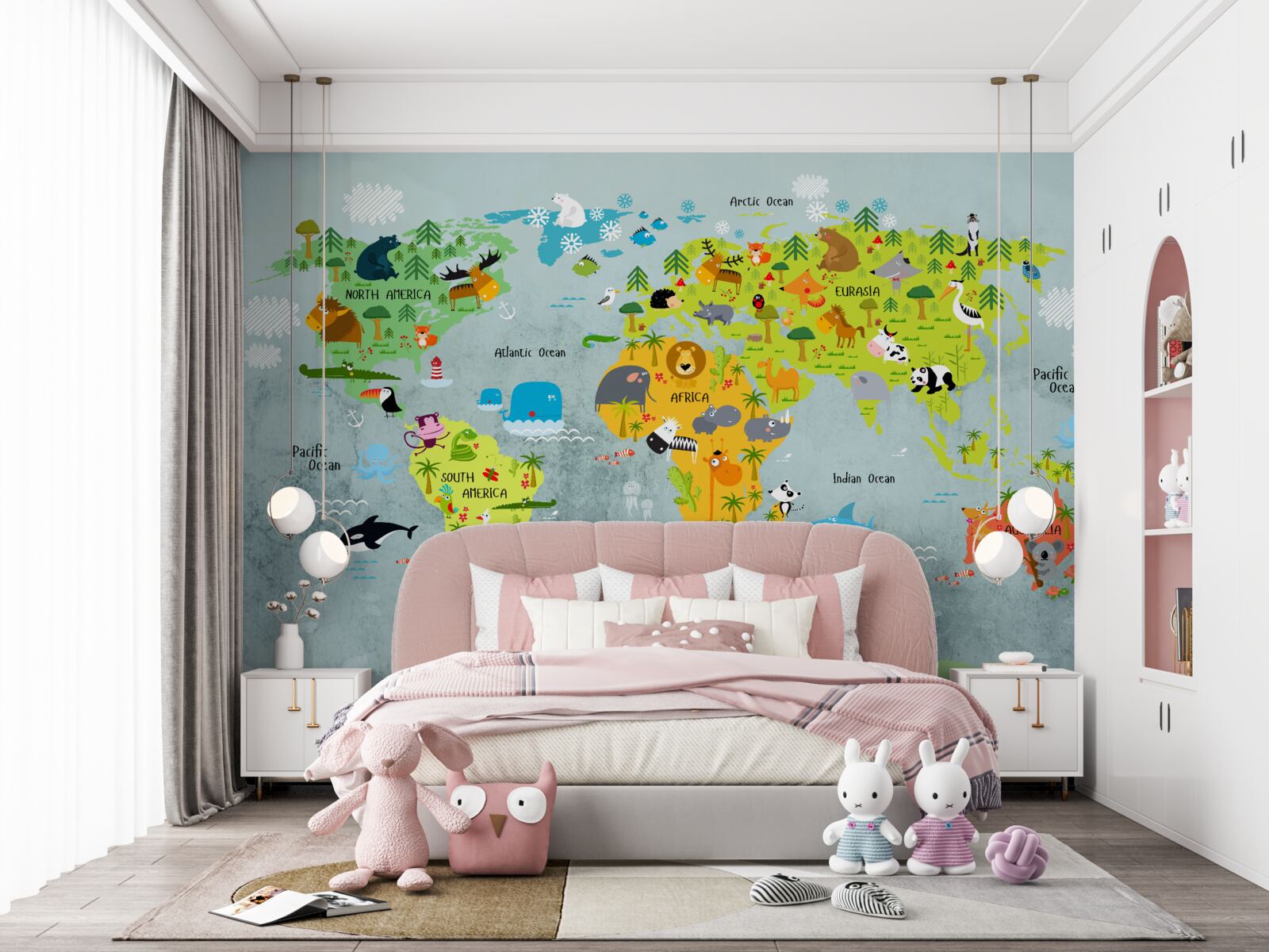 Papier peint carte du monde claire pour les enfants
