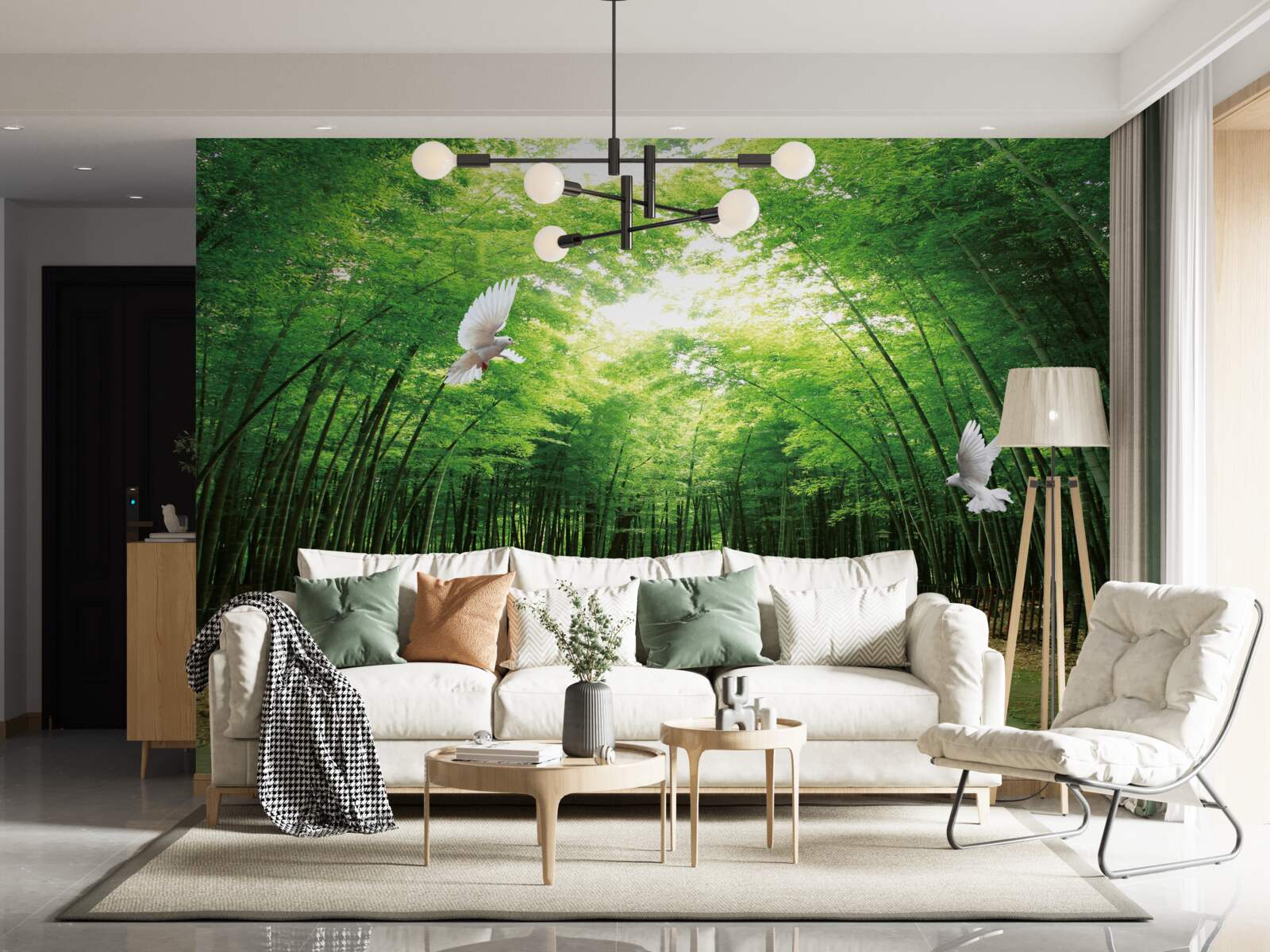 Papier peint entrer dans le jardin botanique, aménagé et peuplé de pigeons