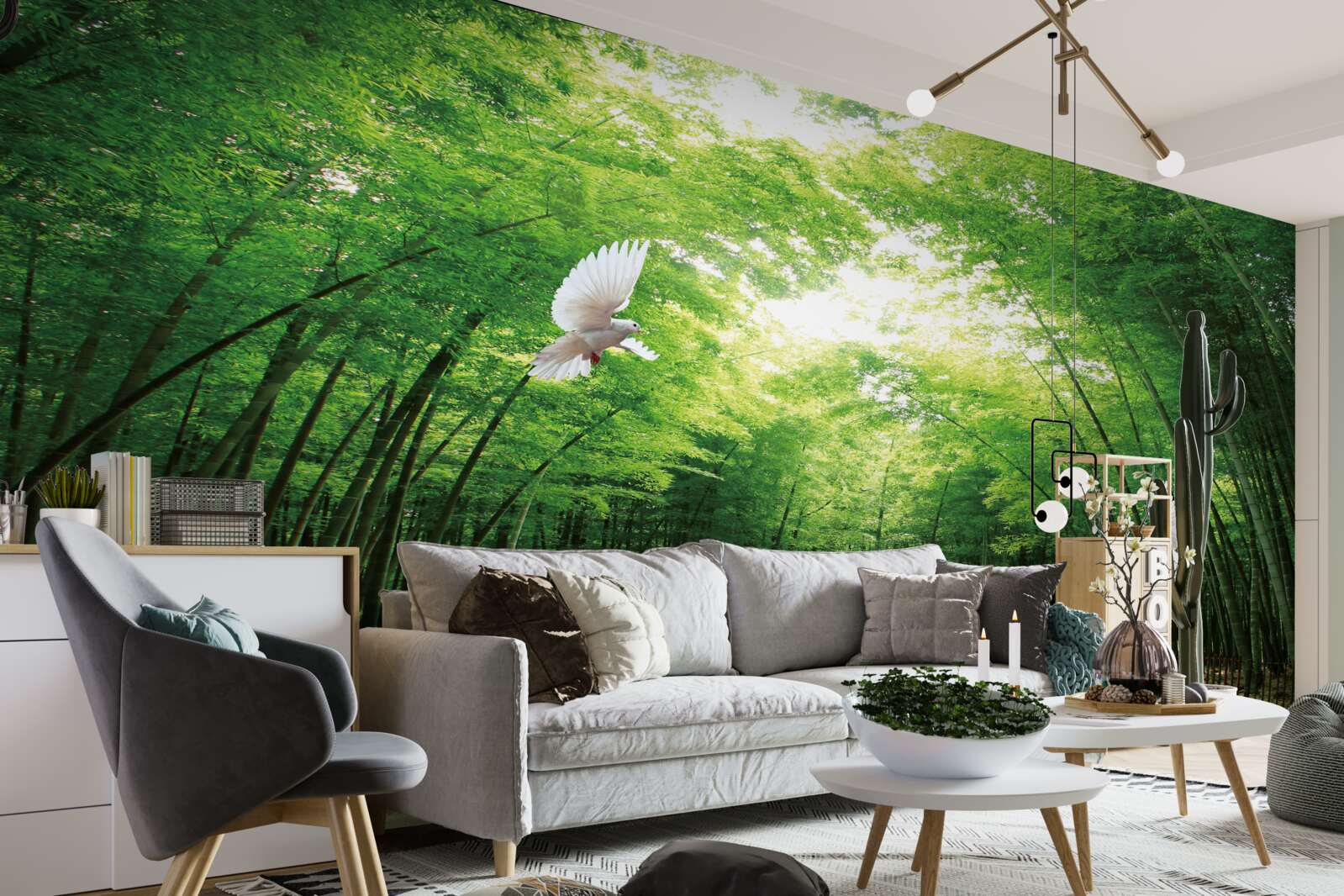 Papier peint entrer dans le jardin botanique, aménagé et peuplé de pigeons