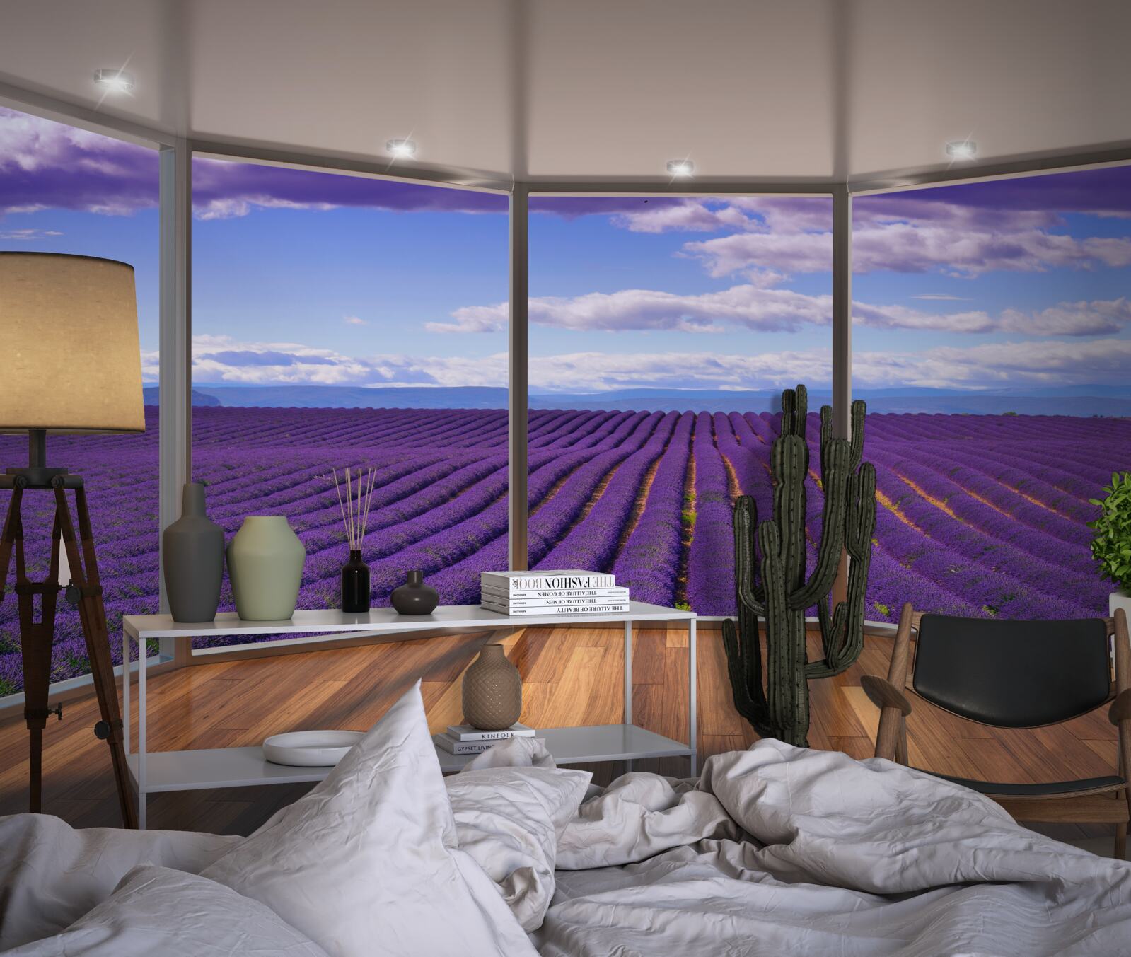 Papier peint vue sur le champ de lavande directement depuis le balcon