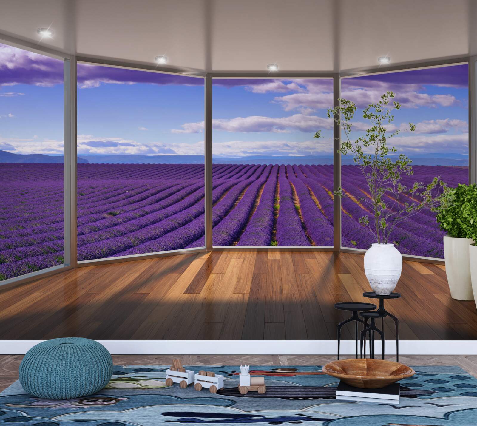 Papier peint vue sur le champ de lavande directement depuis le balcon