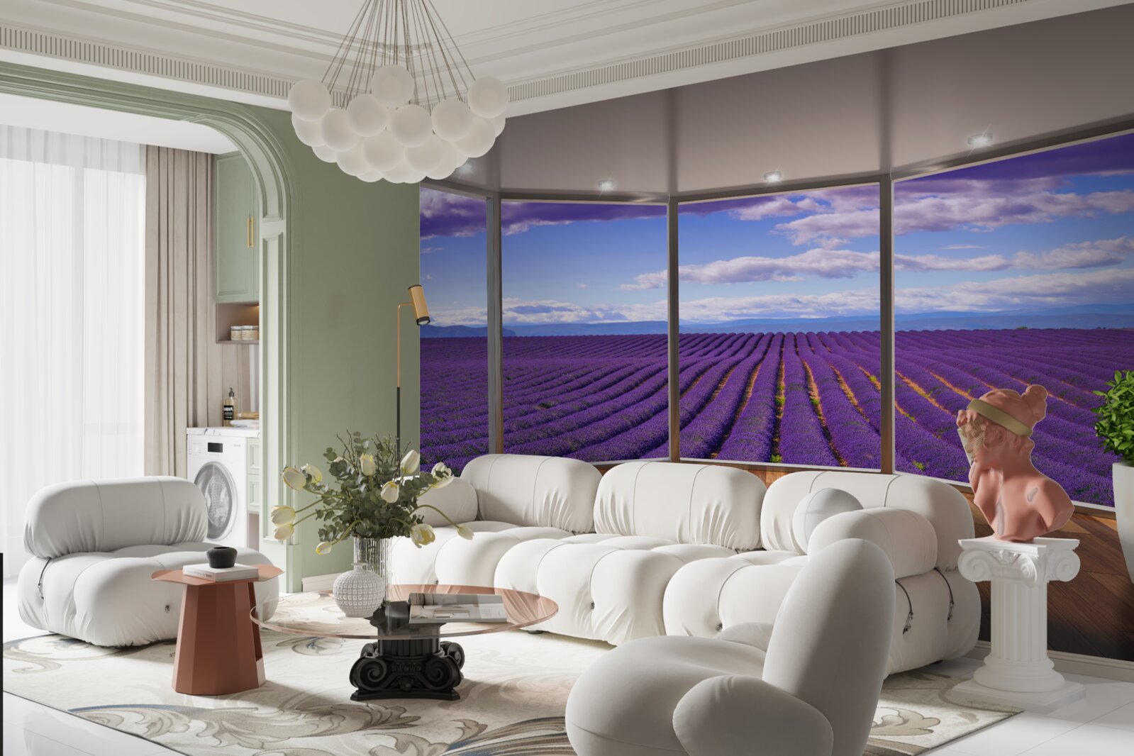 Papier peint vue sur le champ de lavande directement depuis le balcon