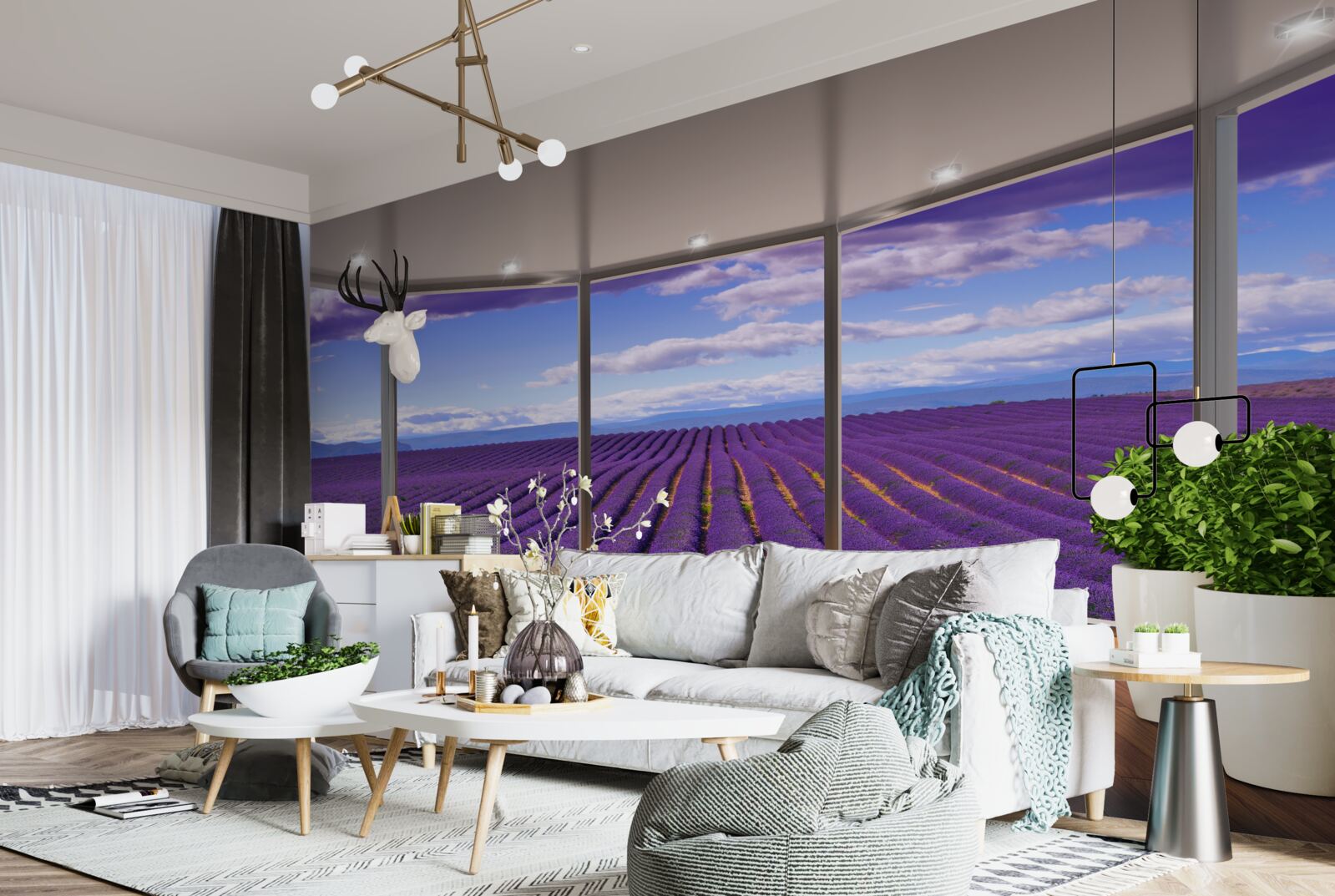 Papier peint vue sur le champ de lavande directement depuis le balcon