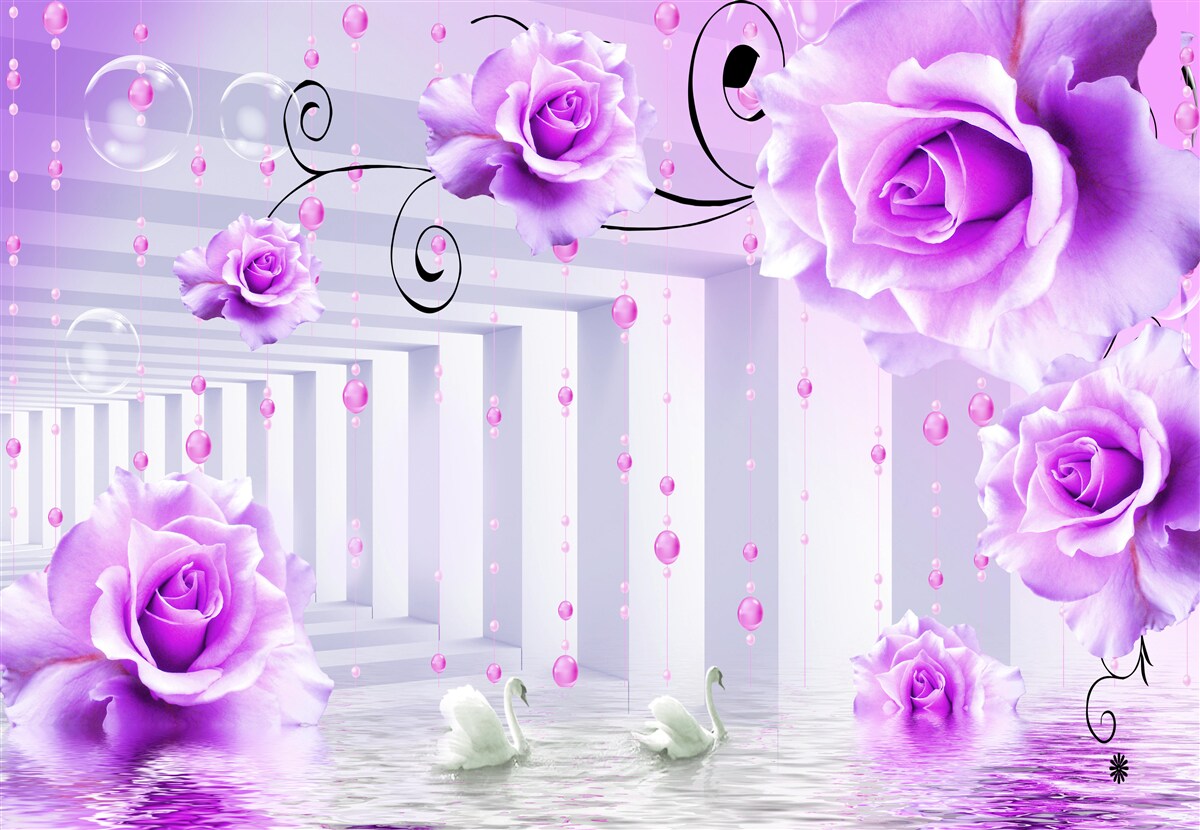 Papier peint roses lilas flottant sur l'eau