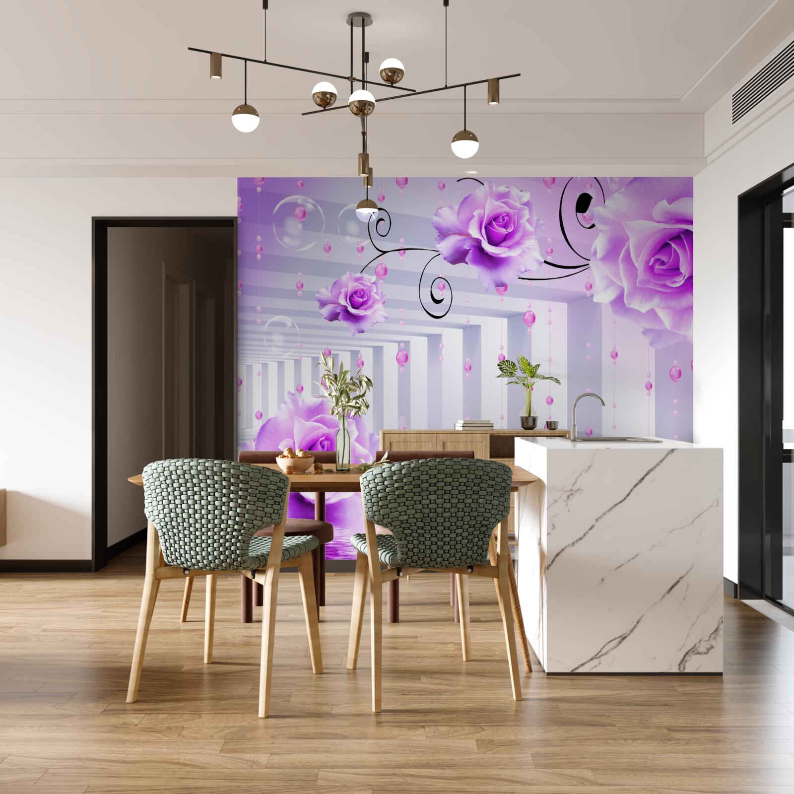 Papier peint roses lilas flottant sur l'eau