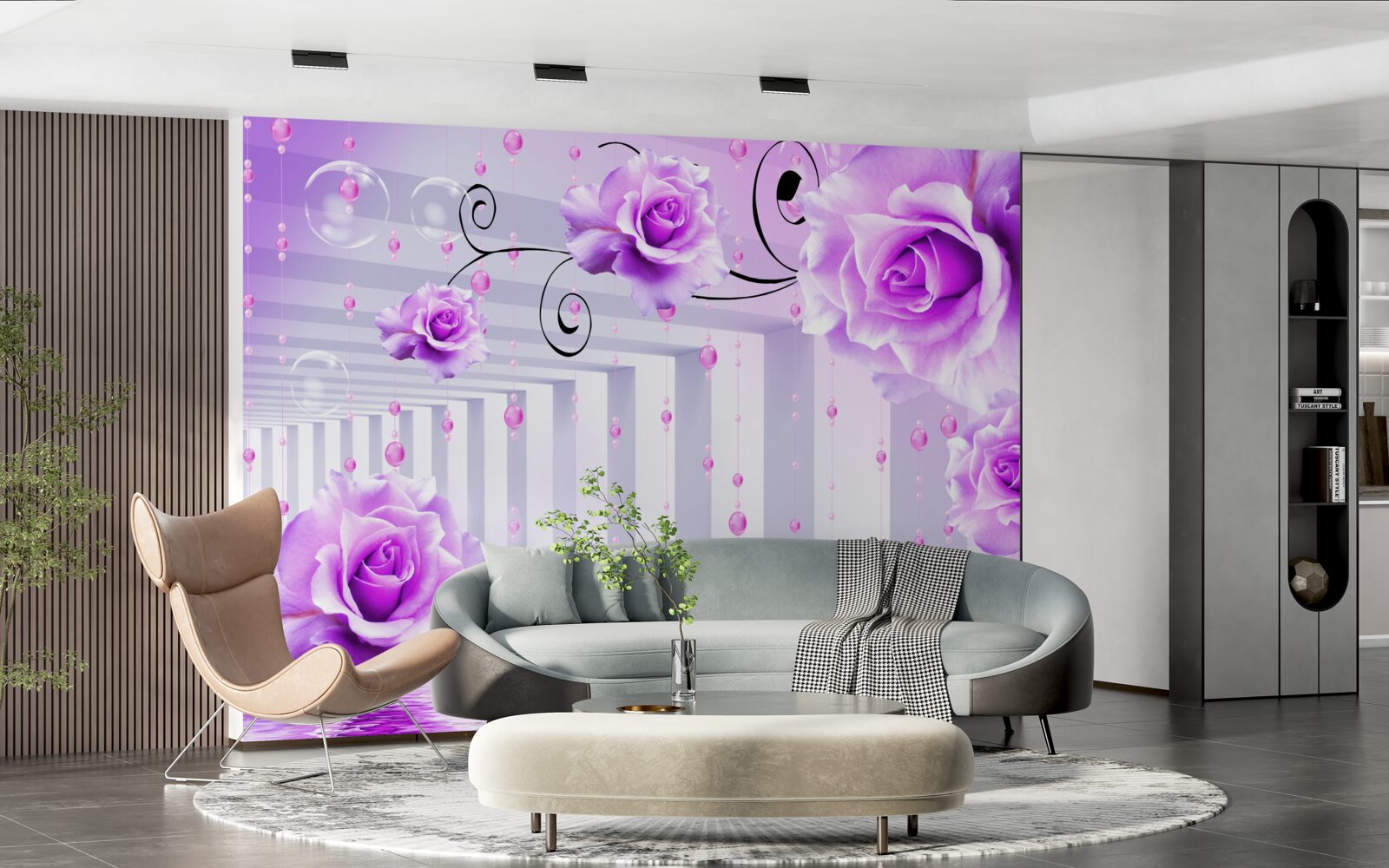 Papier peint roses lilas flottant sur l'eau