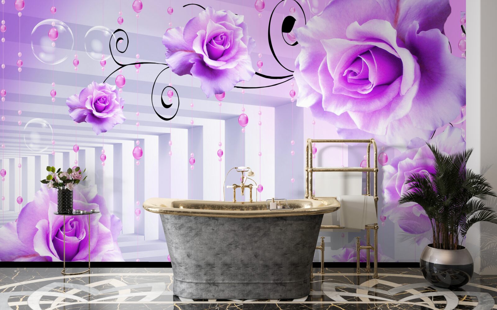 Papier peint roses lilas flottant sur l'eau