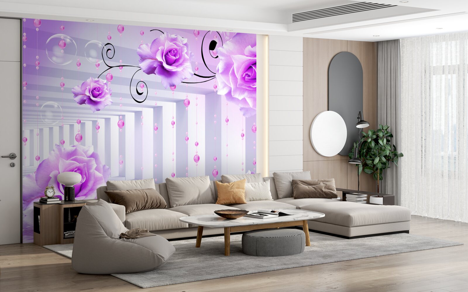 Papier peint roses lilas flottant sur l'eau