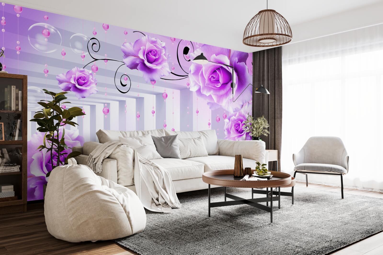 Papier peint roses lilas flottant sur l'eau