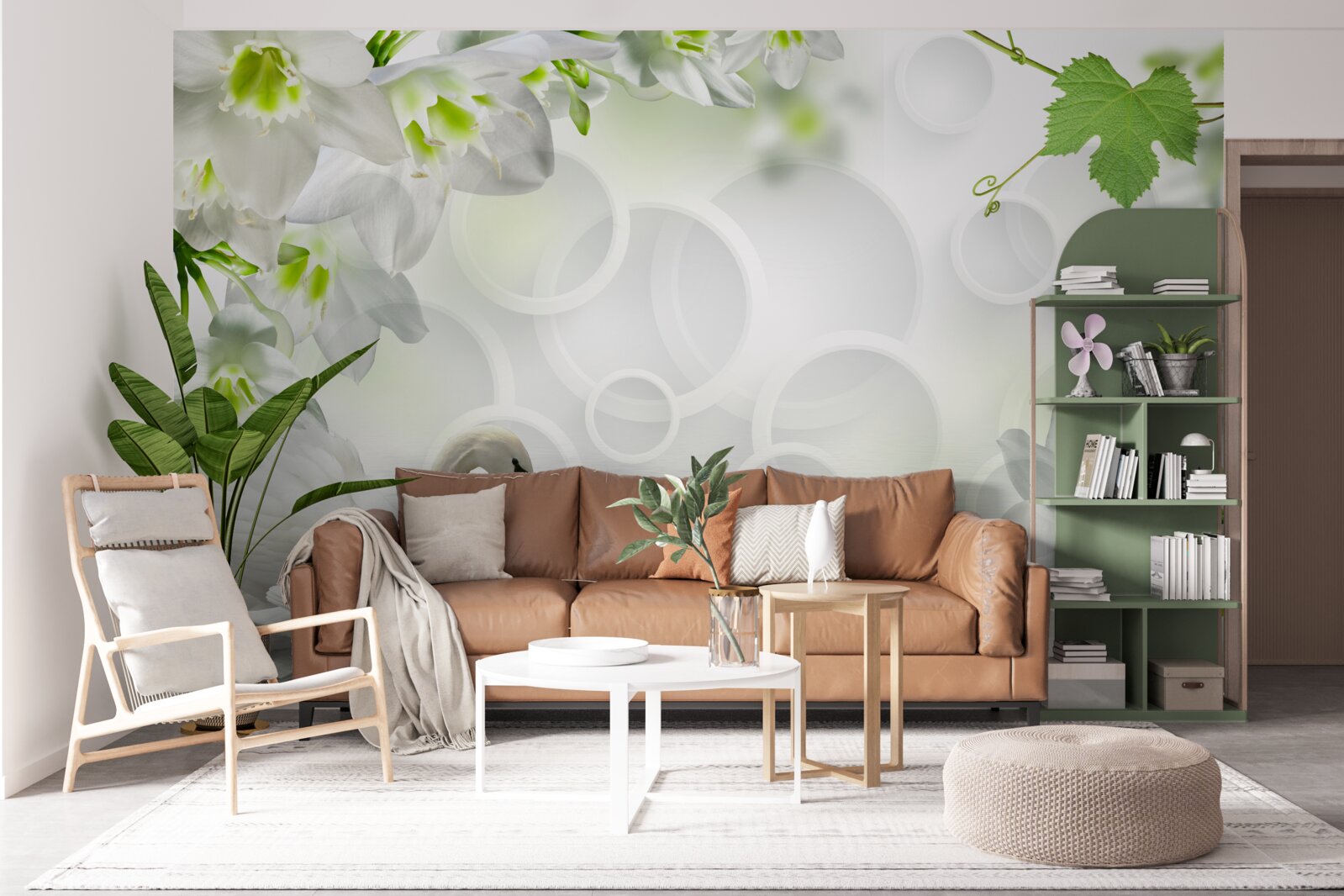 Papier peint fleurs blanches sur un lac parmi les cygnes