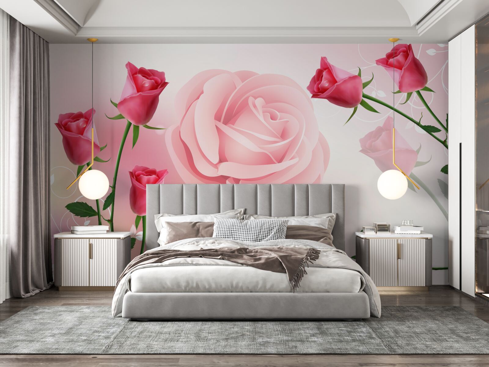 Papier peint lot de boutons de rose roses