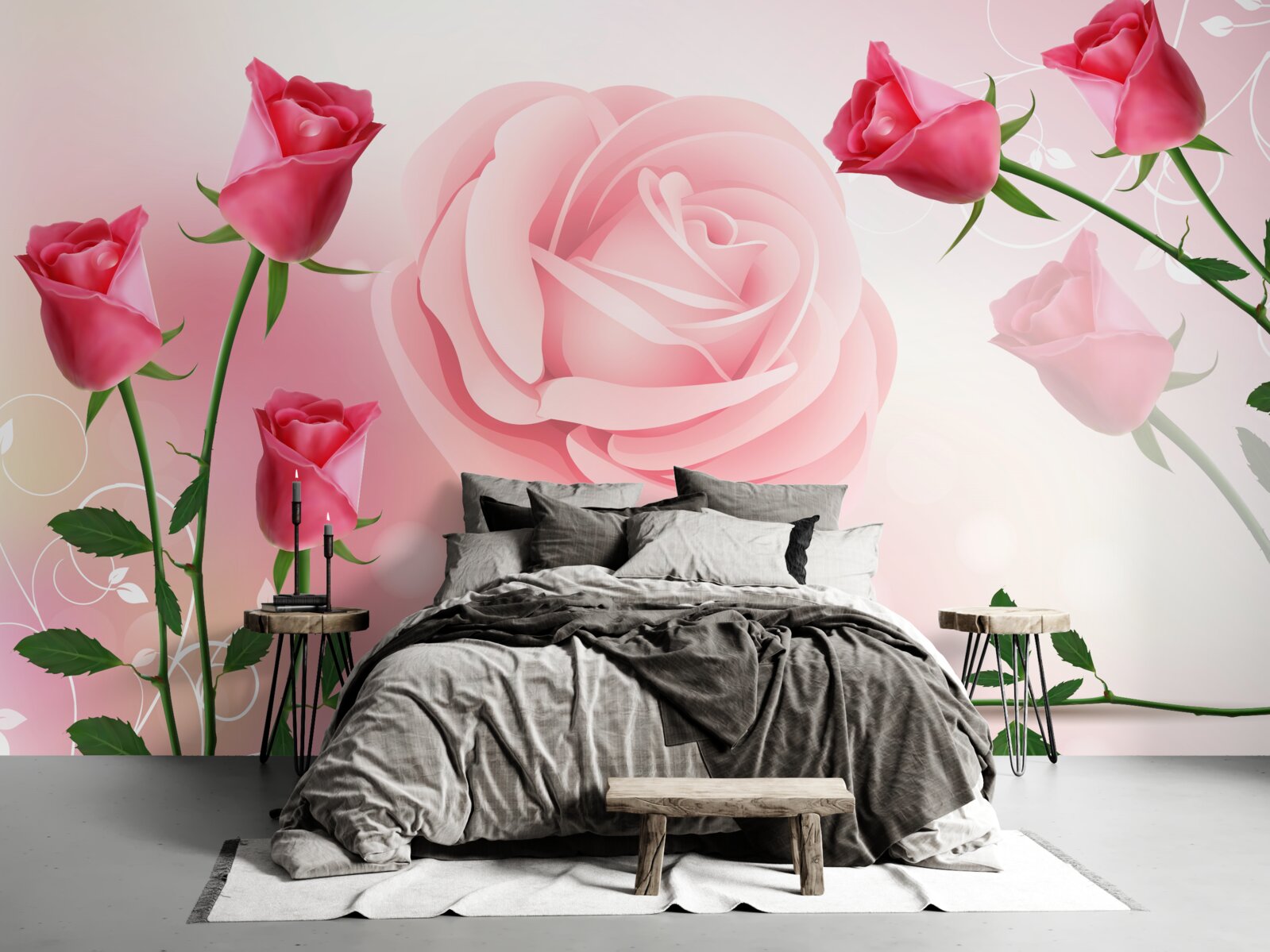 Papier peint lot de boutons de rose roses