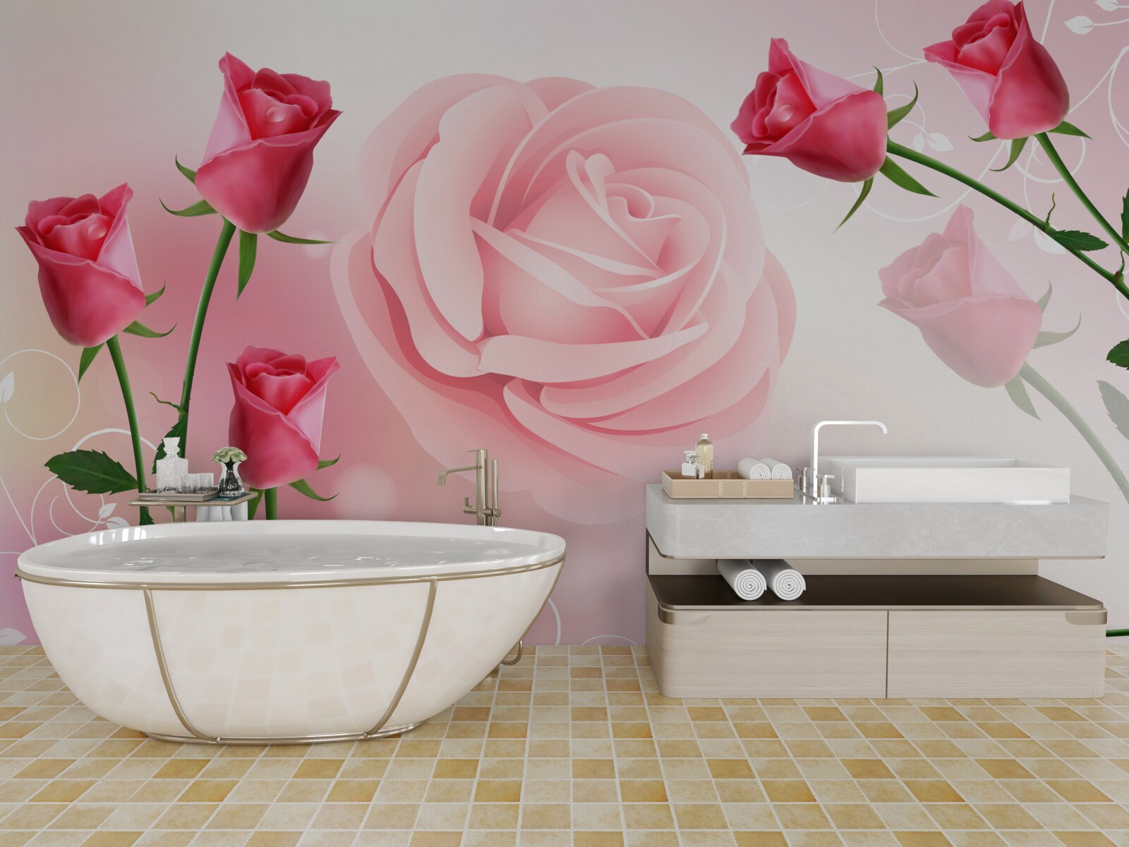 Papier peint lot de boutons de rose roses