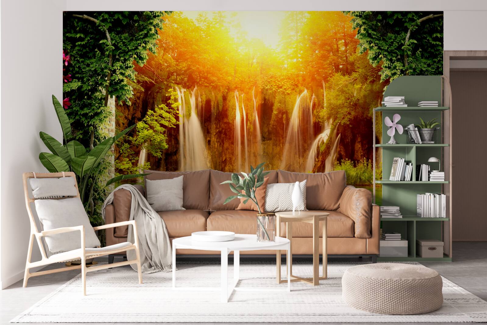 Papier peint incroyable coucher de soleil près d'une chute d'eau