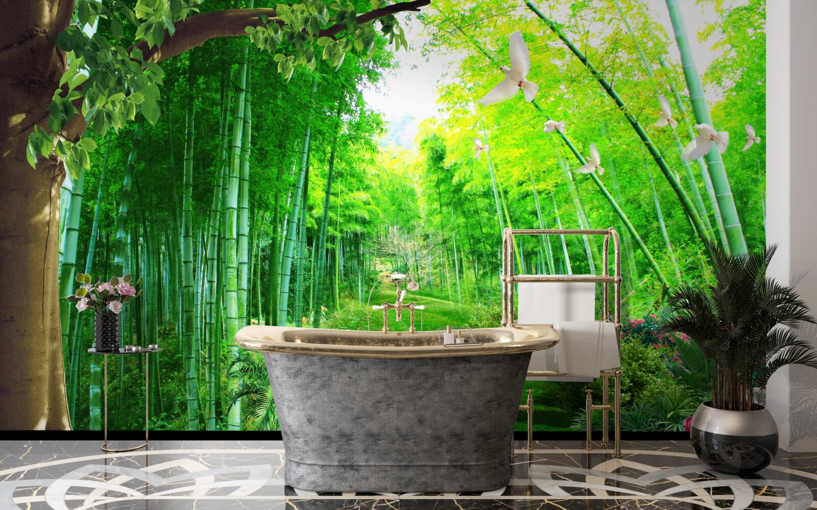 Papier peint des nuances étonnantes dans la bambouseraie et sur le sentier