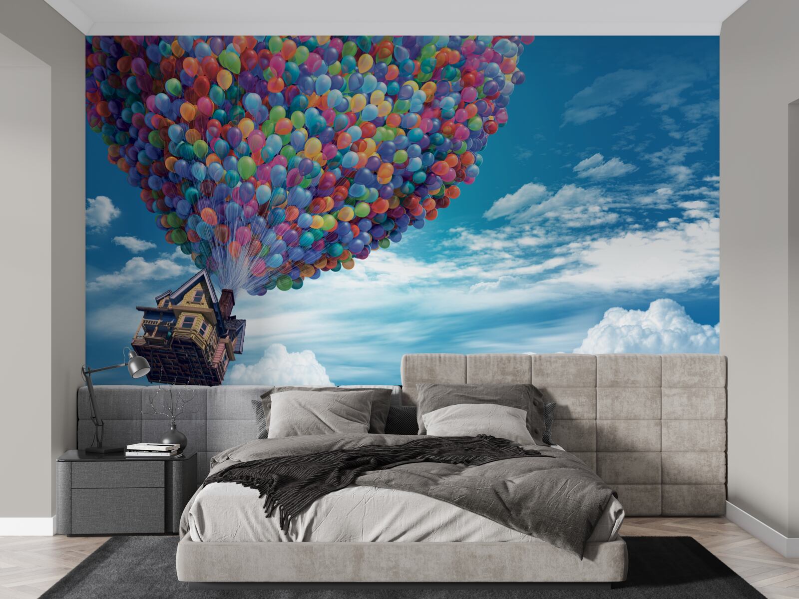 Papier peint une maison avec de nombreuses balles volantes