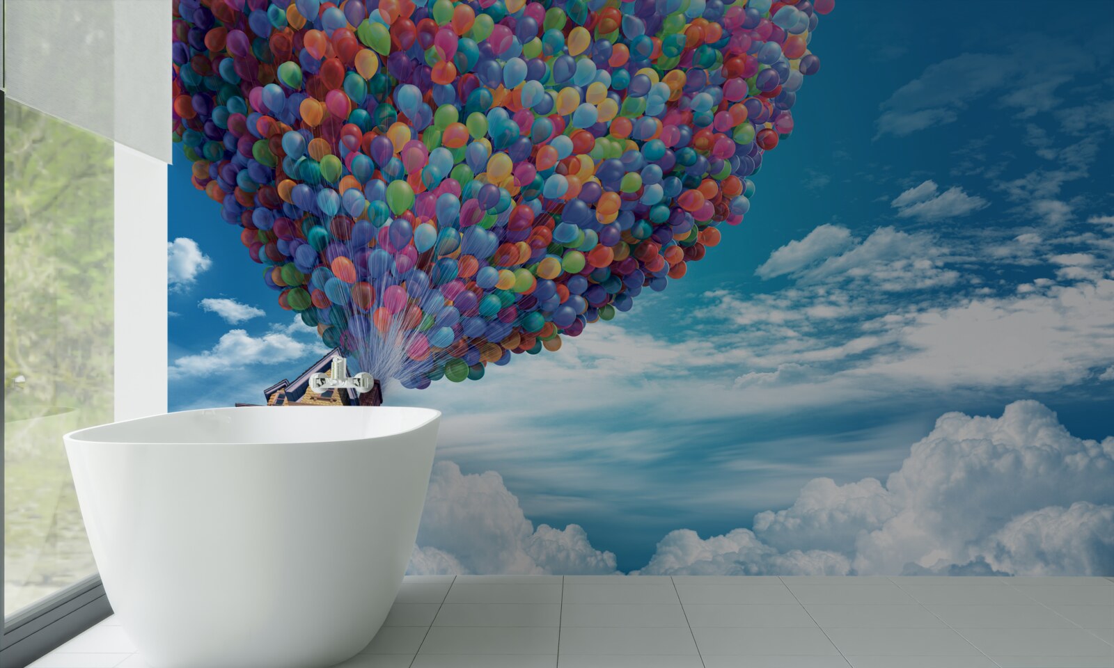 Papier peint une maison avec de nombreuses balles volantes