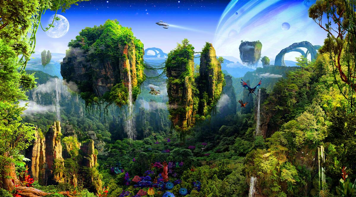 Papier peint ville verte dans un style fantastique