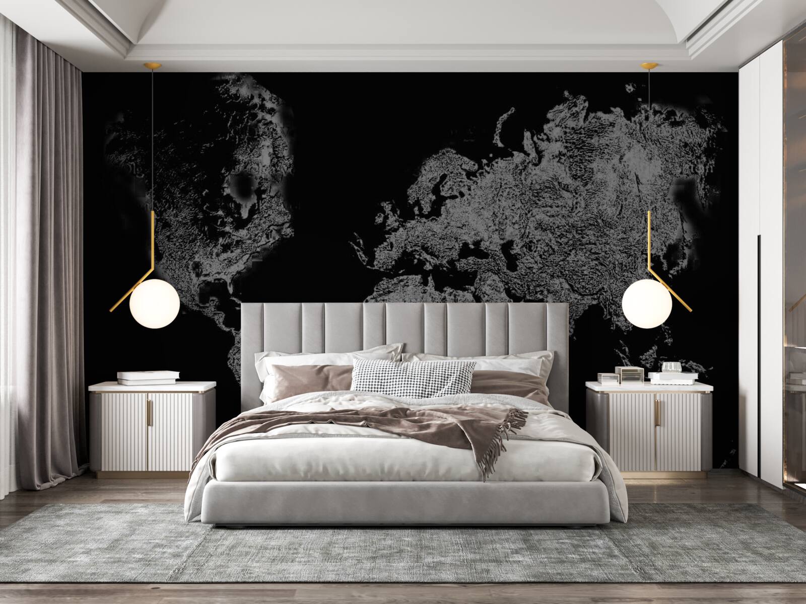 Papier peint carte du monde avec projection en relief