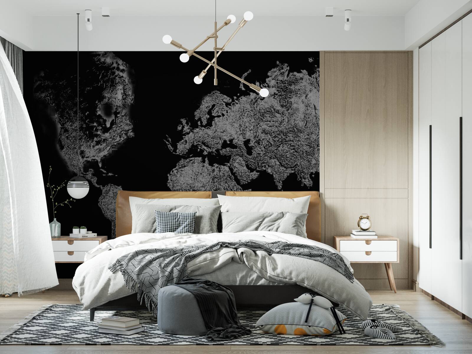 Papier peint carte du monde avec projection en relief