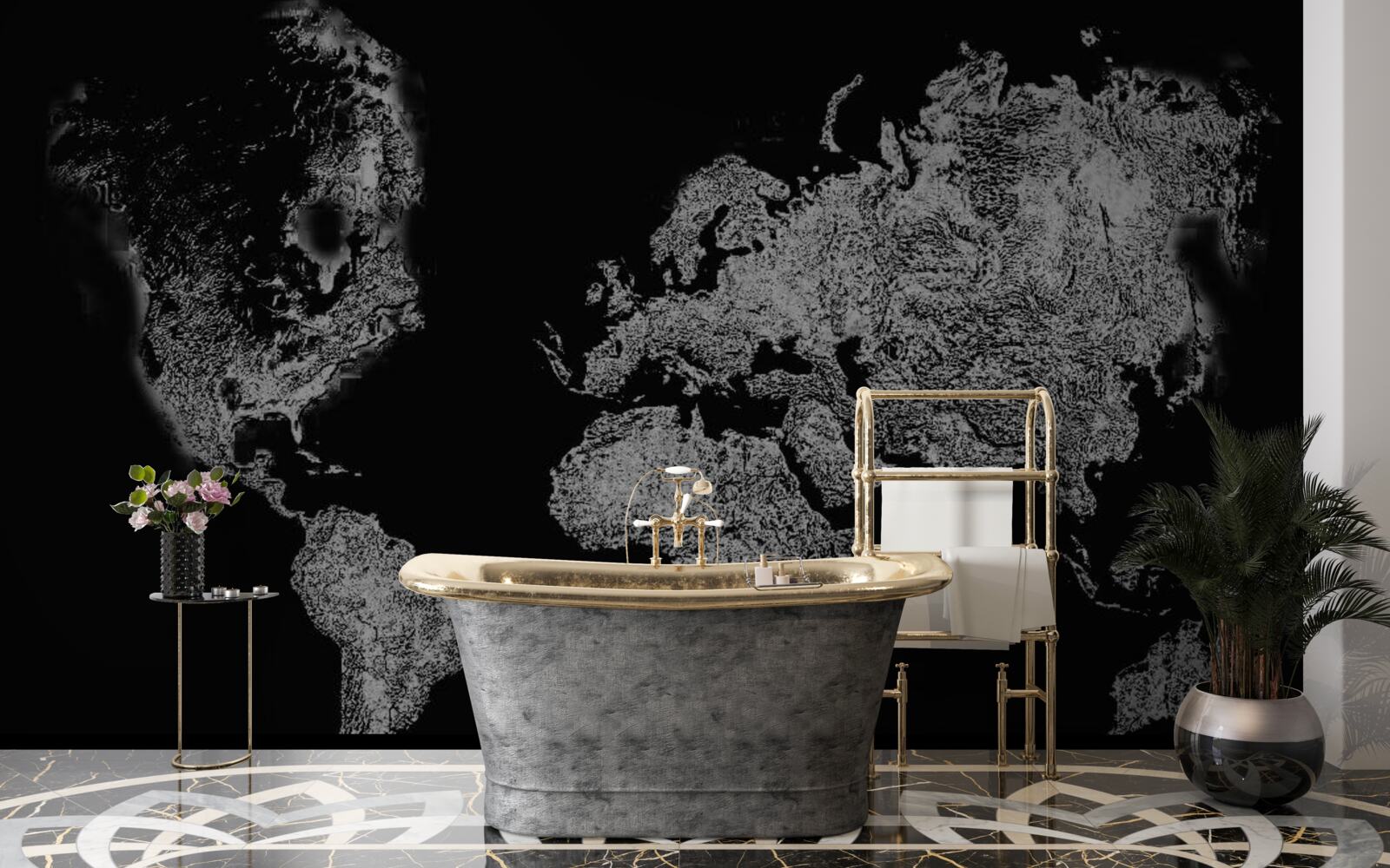 Papier peint carte du monde avec projection en relief