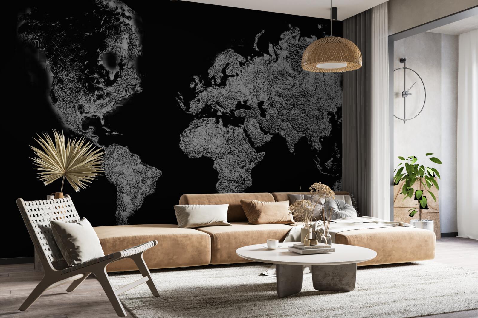 Papier peint carte du monde avec projection en relief