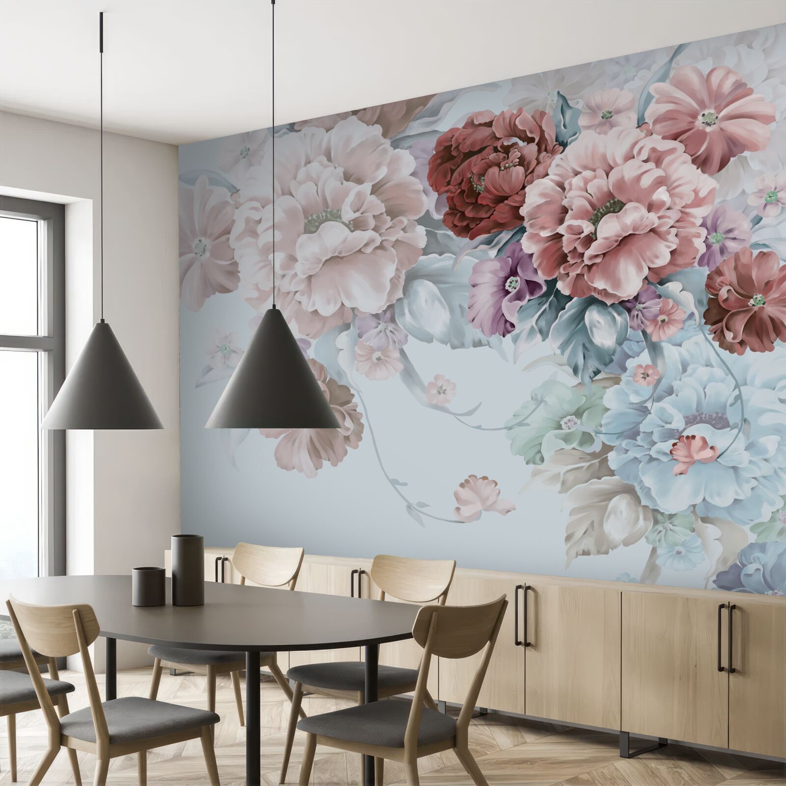 Papier peint jardin de pivoines