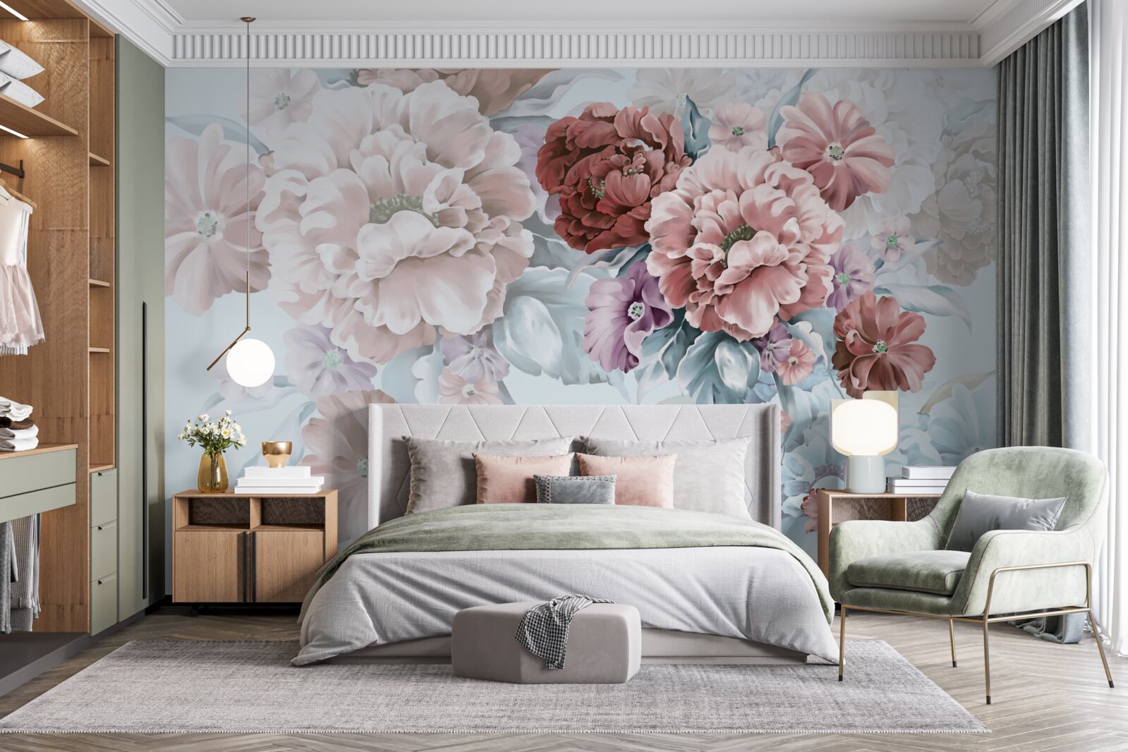 Papier peint jardin de pivoines