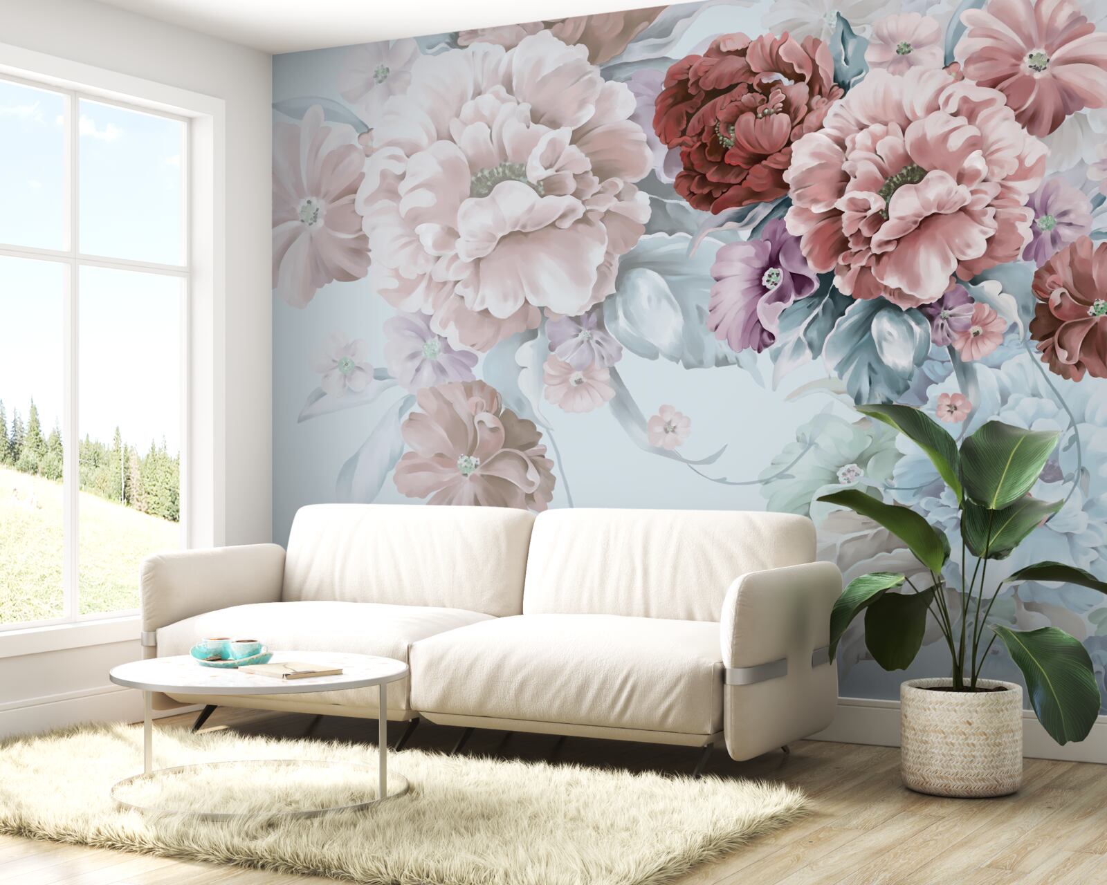 Papier peint jardin de pivoines