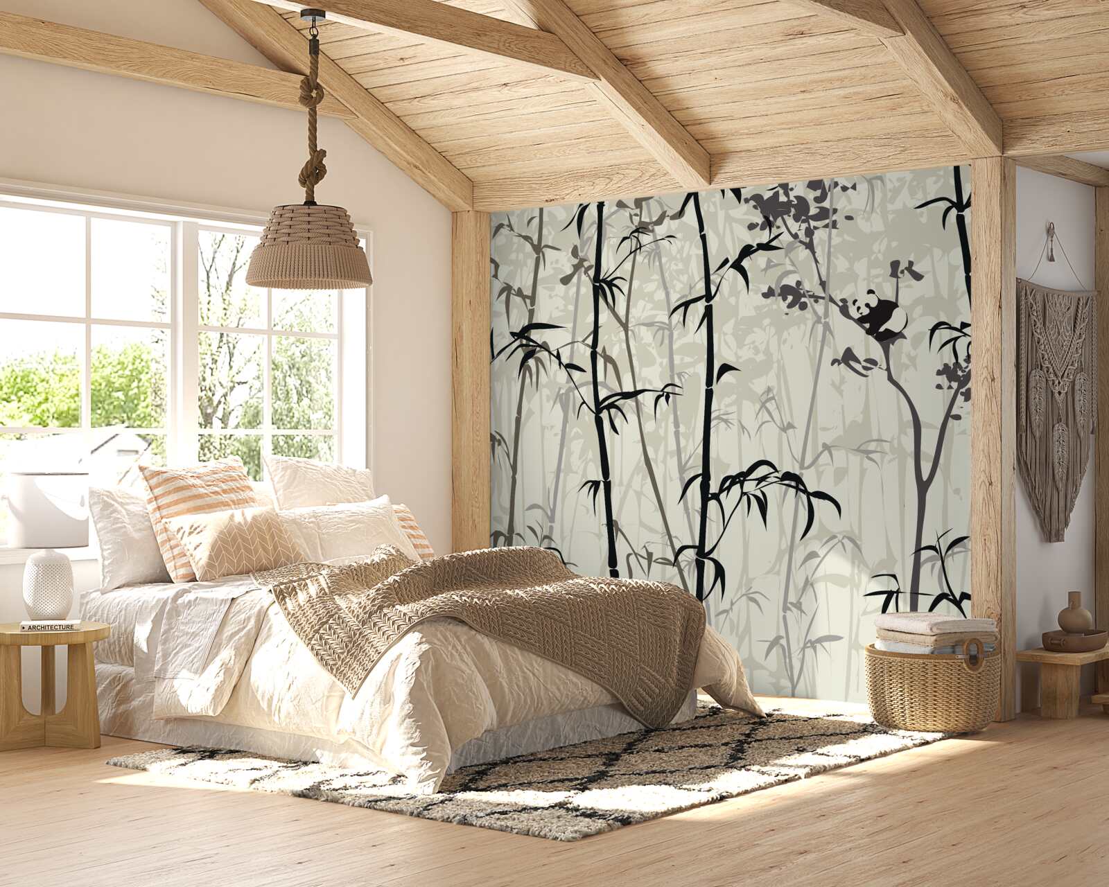 Papier peint Le bébé panda se cache dans les mauvaises herbes