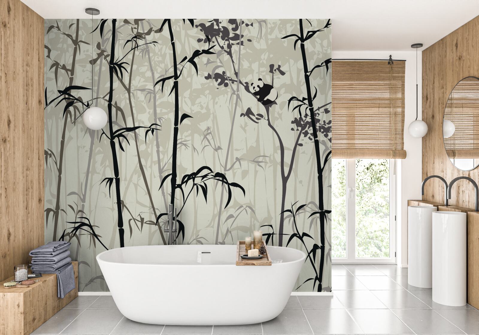 Papier peint Le bébé panda se cache dans les mauvaises herbes