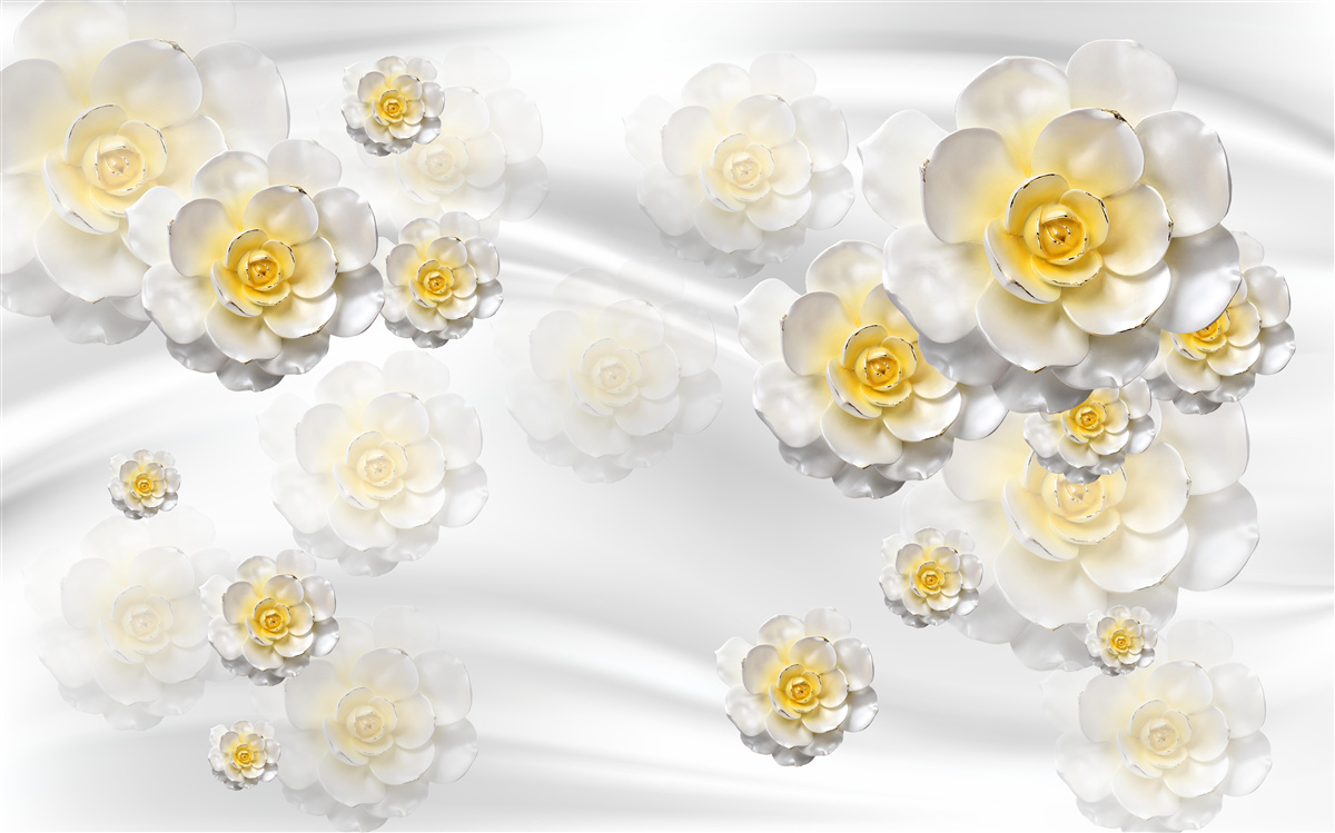 Papier peint les fleurs sont blanches comme la neige avec un centre jaunâtre