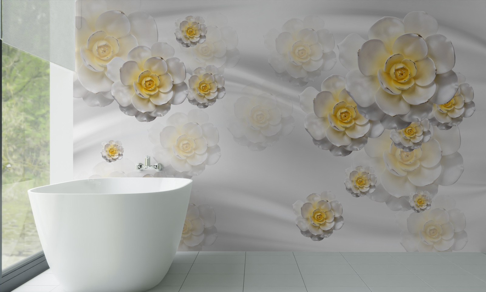 Papier peint les fleurs sont blanches comme la neige avec un centre jaunâtre