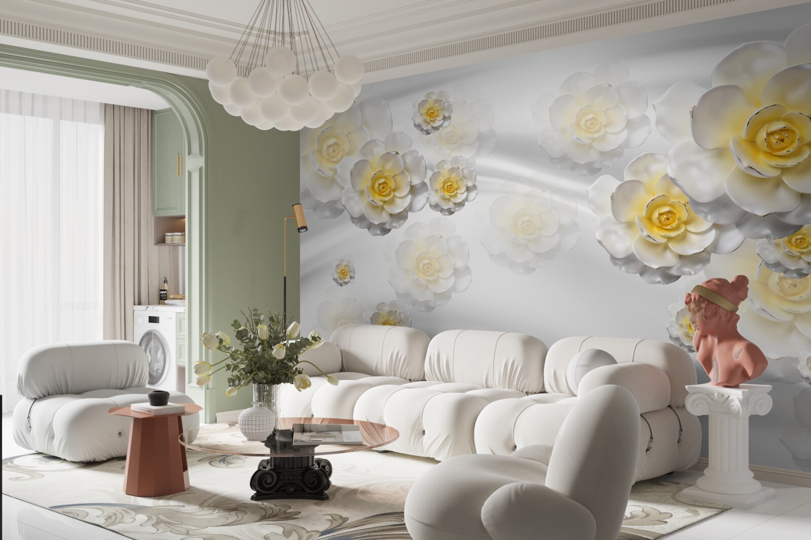 Papier peint les fleurs sont blanches comme la neige avec un centre jaunâtre