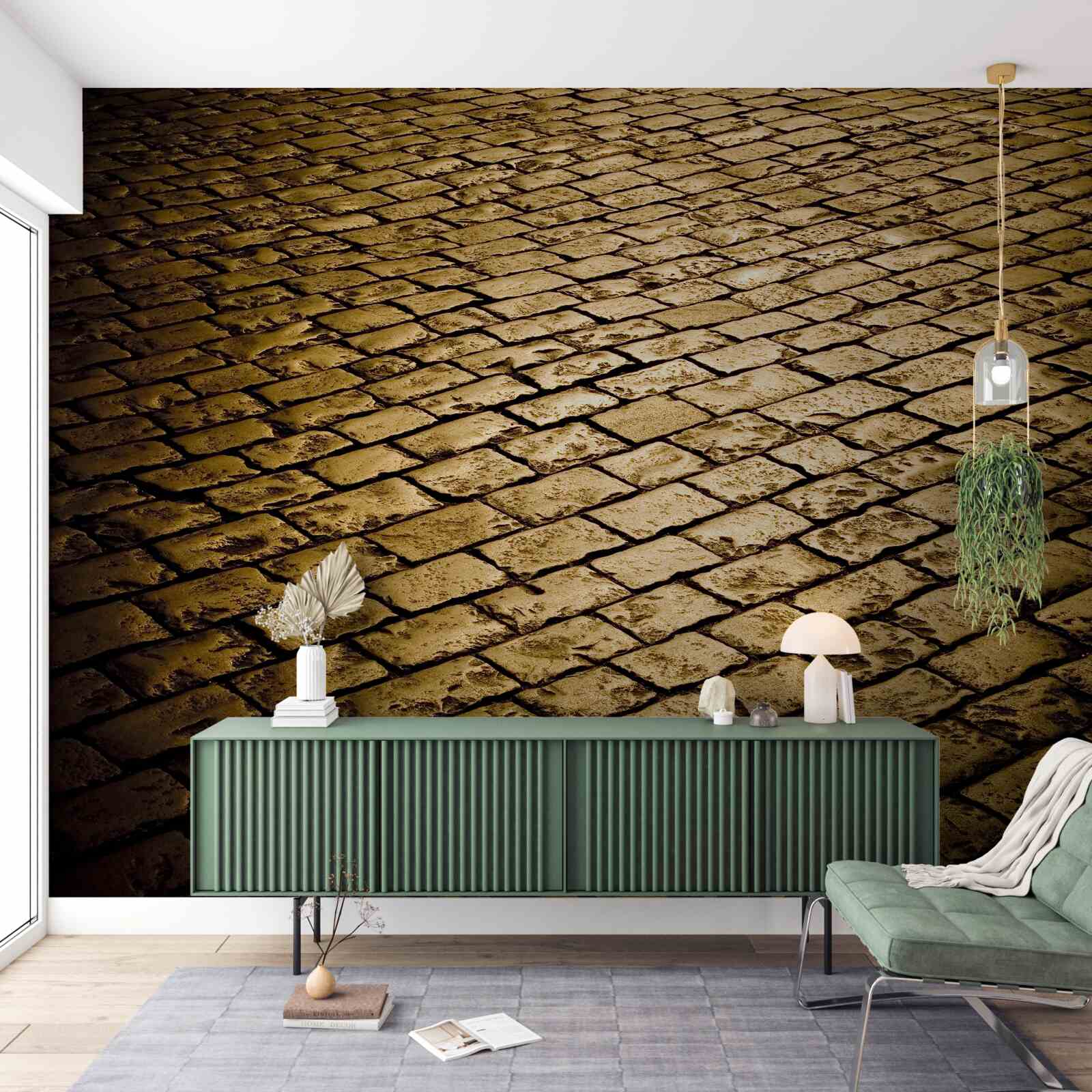 Papier peint pavés posés le soir