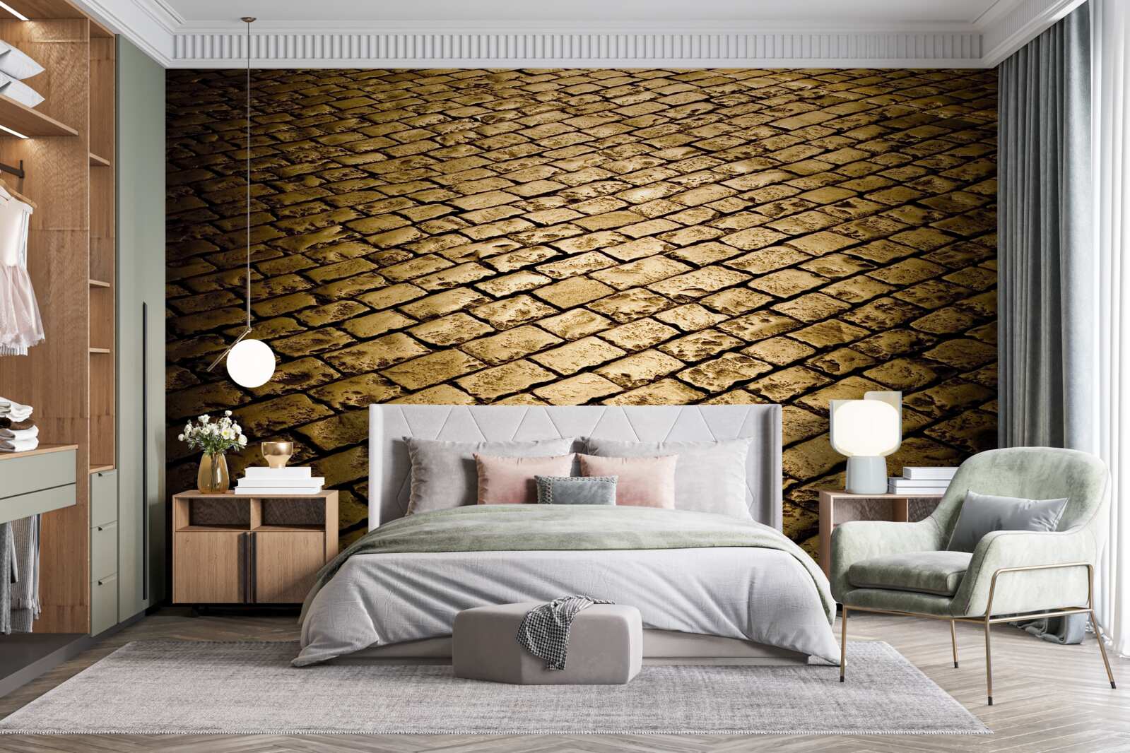 Papier peint pavés posés le soir