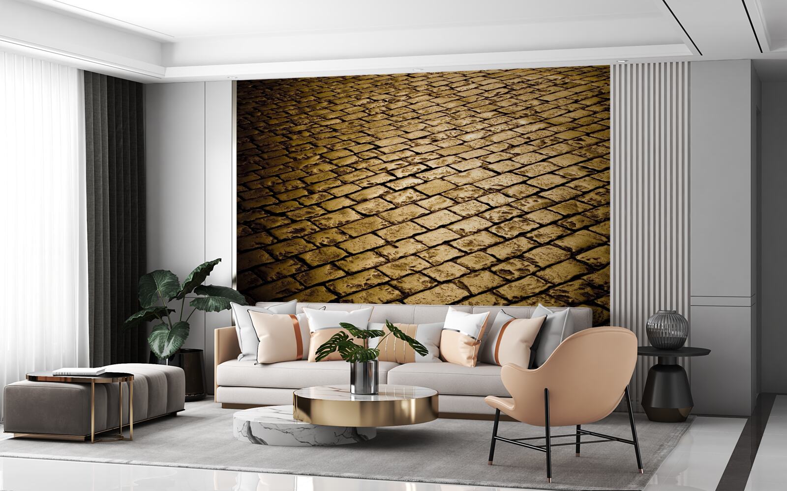 Papier peint pavés posés le soir