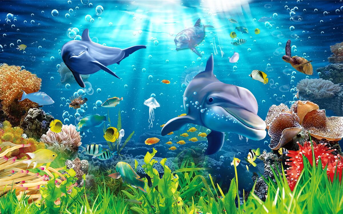 Papier peint les dauphins vivent au fond de la mer