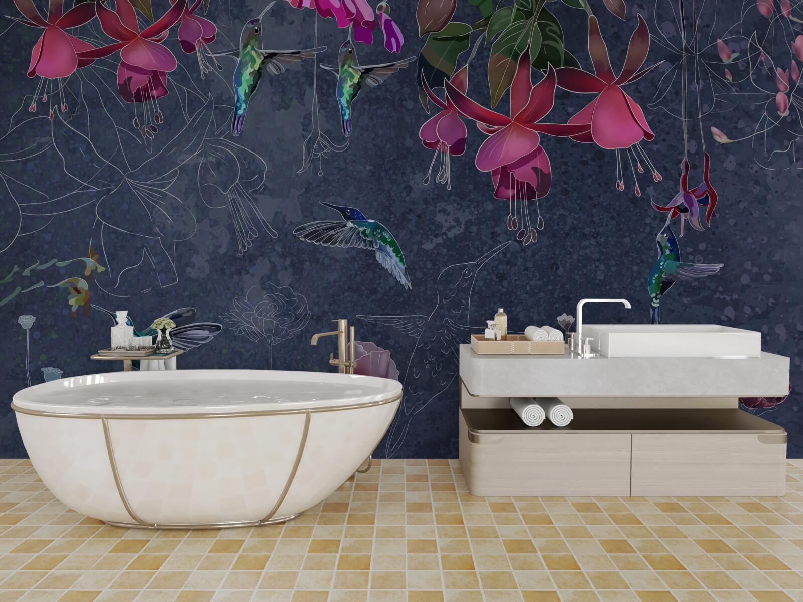 Papier peint le nectar des fleurs est une boisson pour les colibris