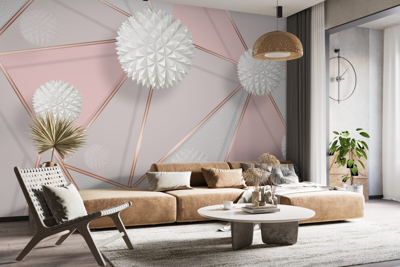 Papier peint boules blanches s'élevant sur un fond parfumé