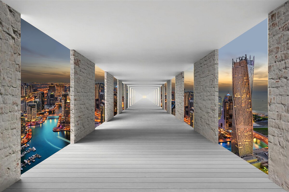 Papier peint Galerie 3d sur les bâtiments de la ville