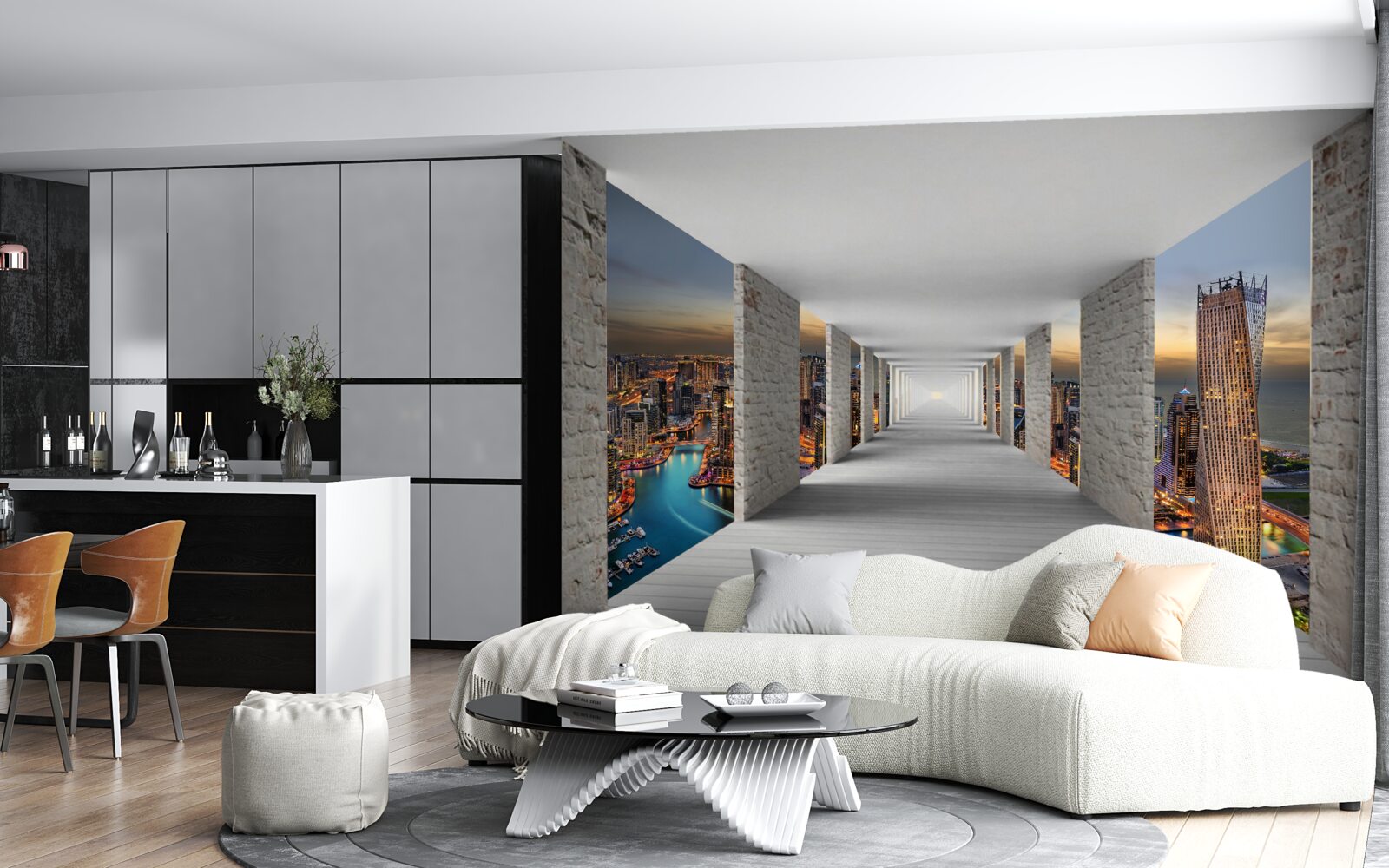 Papier peint Galerie 3d sur les bâtiments de la ville