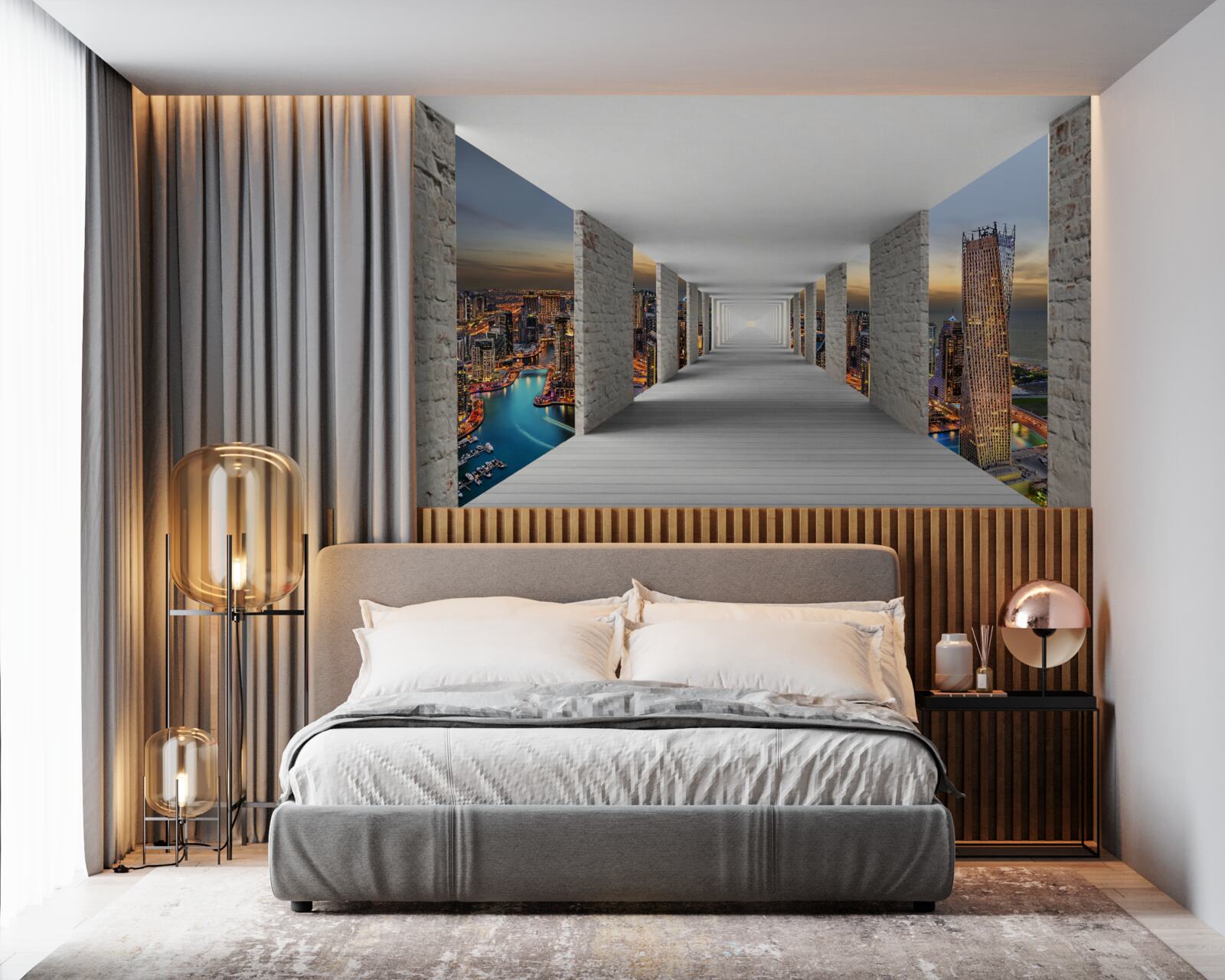 Papier peint Galerie 3d sur les bâtiments de la ville