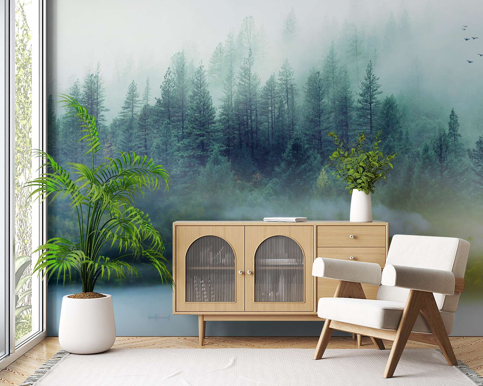 Papier peint silence envoûtant dans les bois brumeux