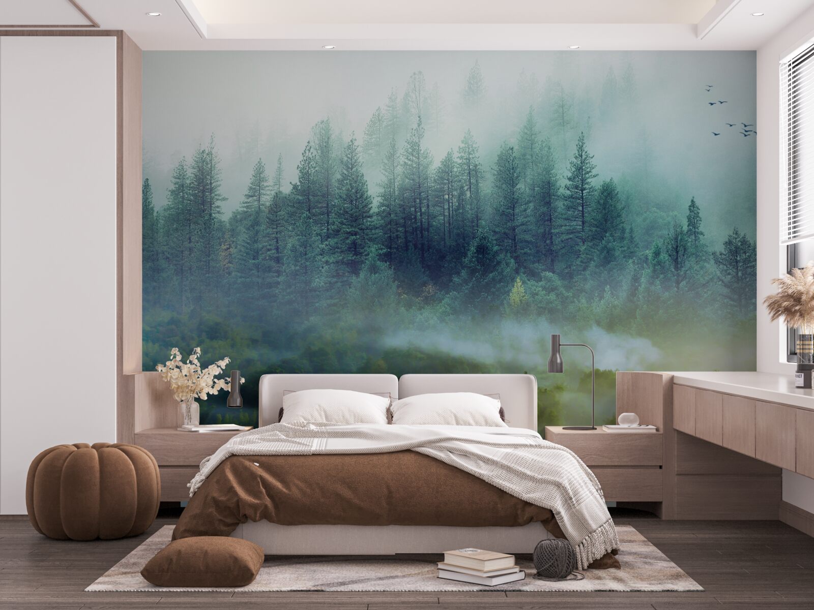 Papier peint silence envoûtant dans les bois brumeux